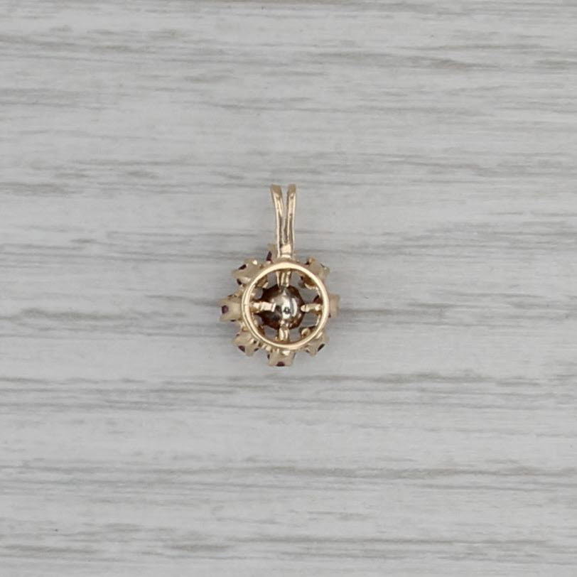 0.54ctw Ruby Diamond Flower Pendant 14k Yellow Gold Small Drop