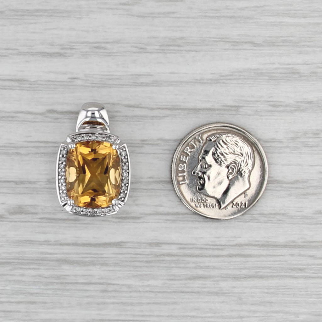 5.16ctw Cushion Citrine Diamond Halo Pendant 14k White Gold
