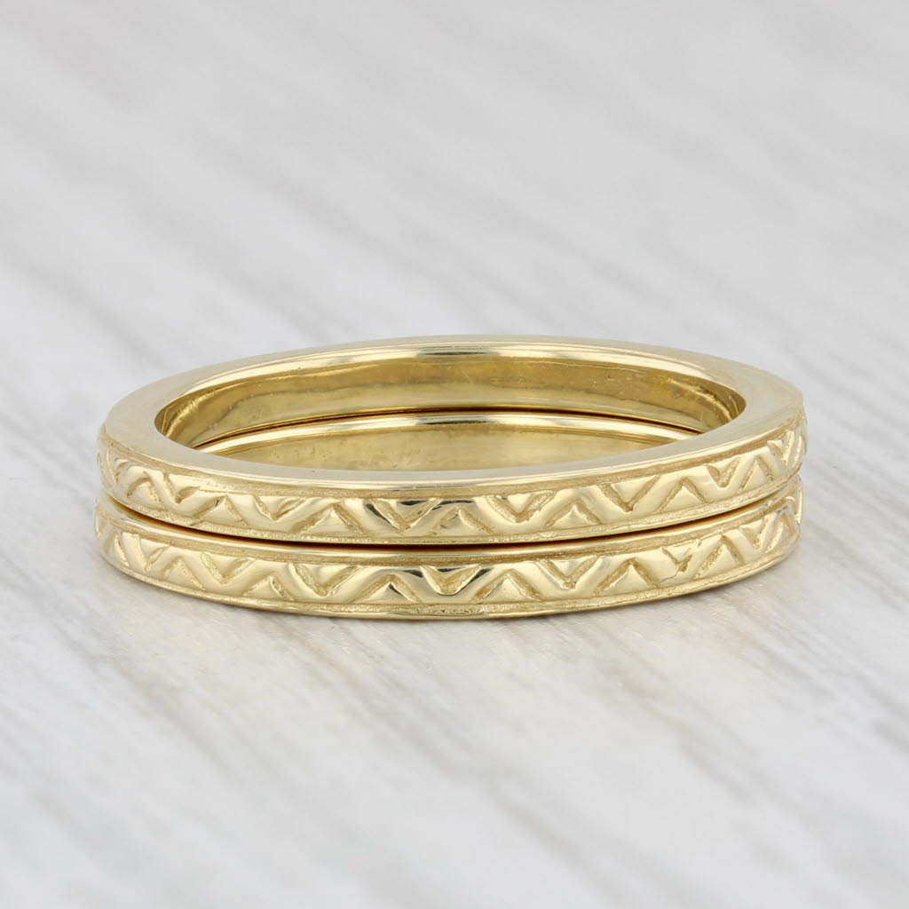 Light Gray Set of 2 Etched Rings 18k Yellow Gold Wedding Bands Stackable Size 6.5