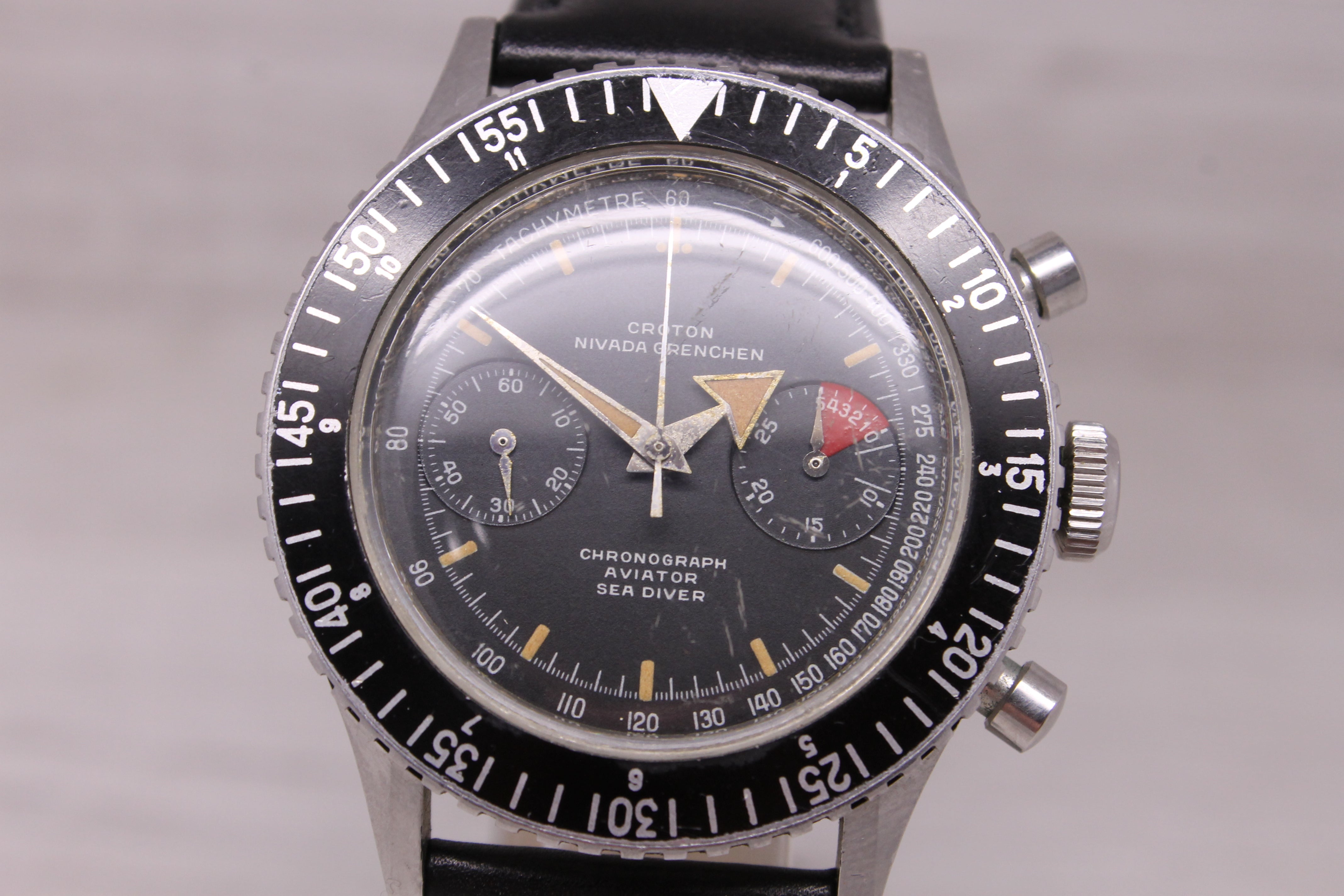 Vintage Croton Nivada Grenchen Chronomaster 38mm Steel Chronograph Watch Venus