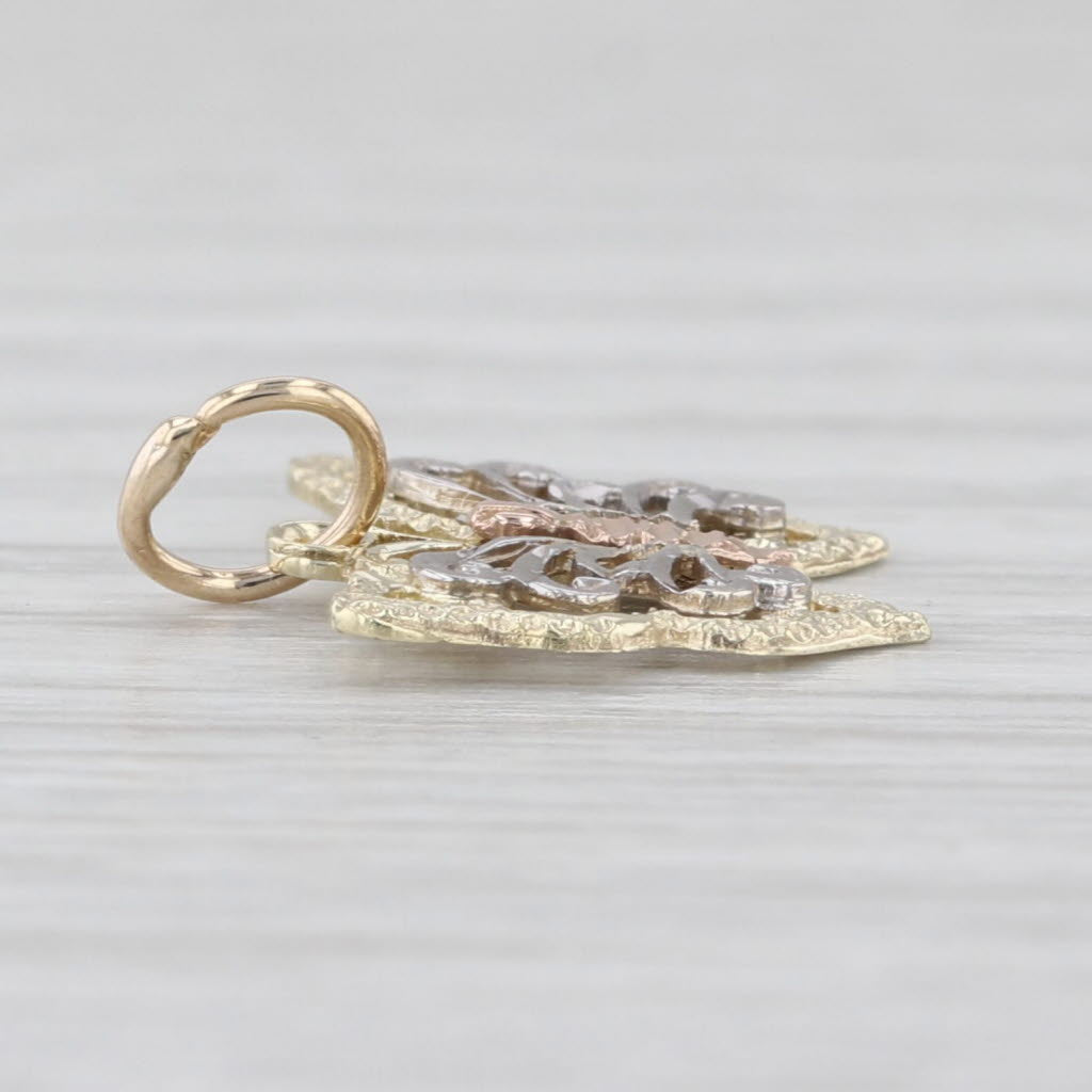 Small Tri-Toned Butterfly Charm 14k Yellow White Rose Gold Pendant