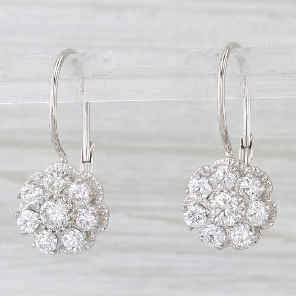 Light Gray 1.50ctw Diamond Flower Drop Earrings 18k White Gold Leverbacks