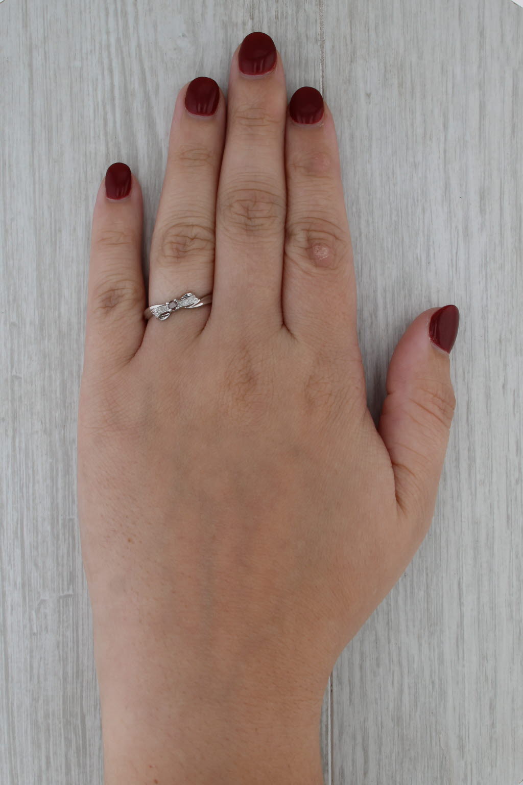 Orange Diamond Bow Ring 10k White Gold Size 8 Stackable