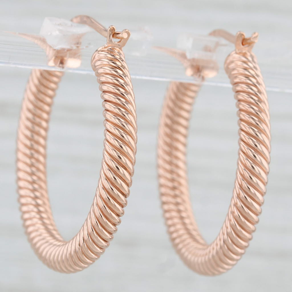 Light Gray New Twisted Rope 10k Rose Gold Hoop Earrings