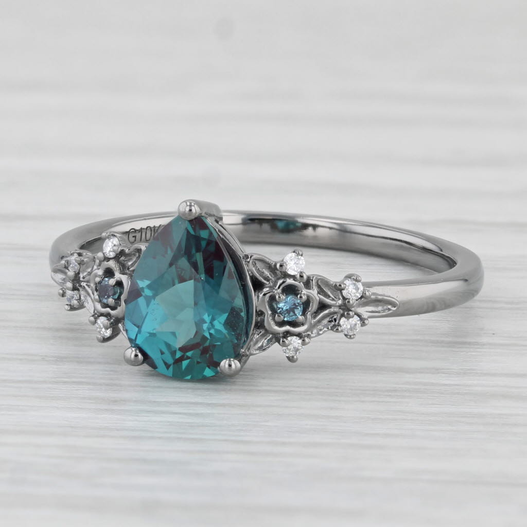 Light Gray 1.28ctw Teal Lab Created Alexandrite Cubic Zirconia Ring 10k White Gold Sz 7.75