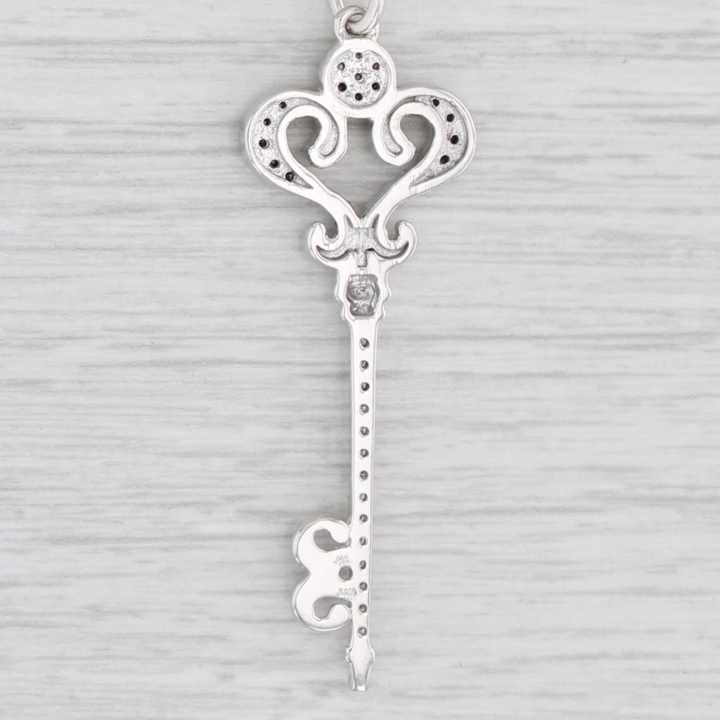 Light Gray New 0.30ctw Diamond Skeleton Key Pendant Necklace 14k White Gold 18" Cable Chain