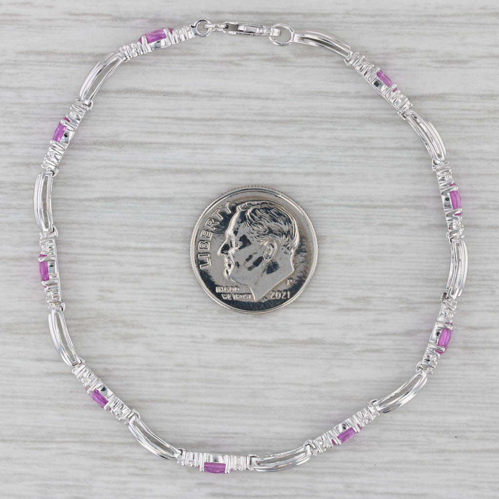 Gray 2.88ctw Pink Sapphire Bracelet 10k White Gold 7" 3.5mm