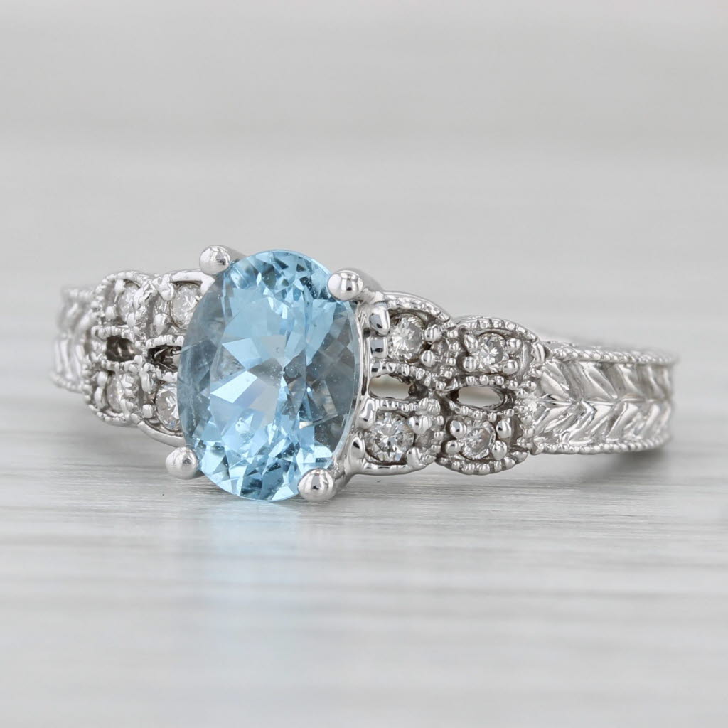 Gray 1.41ctw Aquamarine Diamond Ring 10k White Gold Wheat Etched 10k White Gold Sz 6