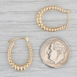 Bead Pattern Oval Hoop Earrings 14k Yellow Gold Snap Top Hoops