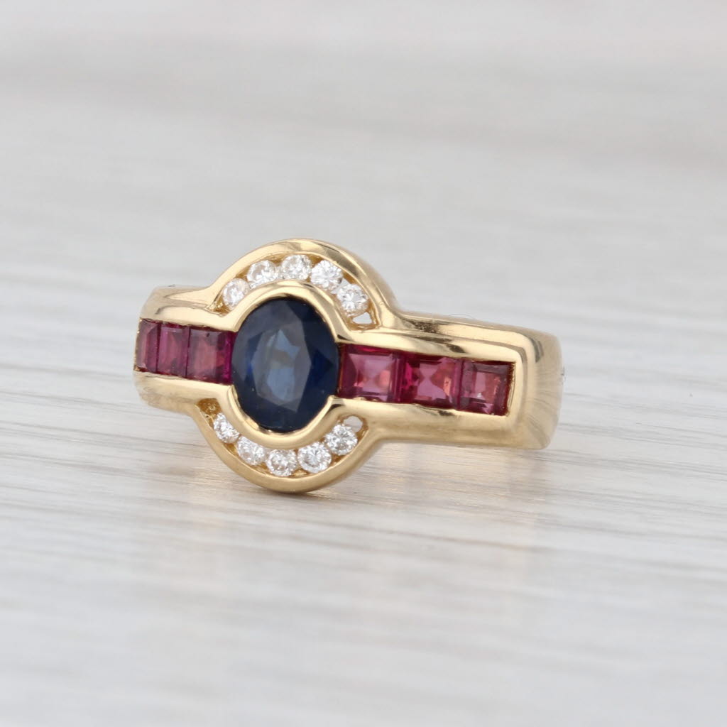 1.92ctw Blue Sapphire Ruby Diamond Ring 18k Yellow Gold Size 6