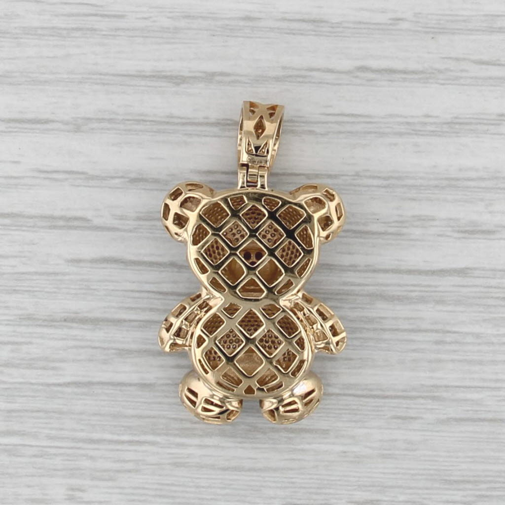0.66ctw Diamond Ruby Teddybear Pendant 10k Yellow Gold Statement