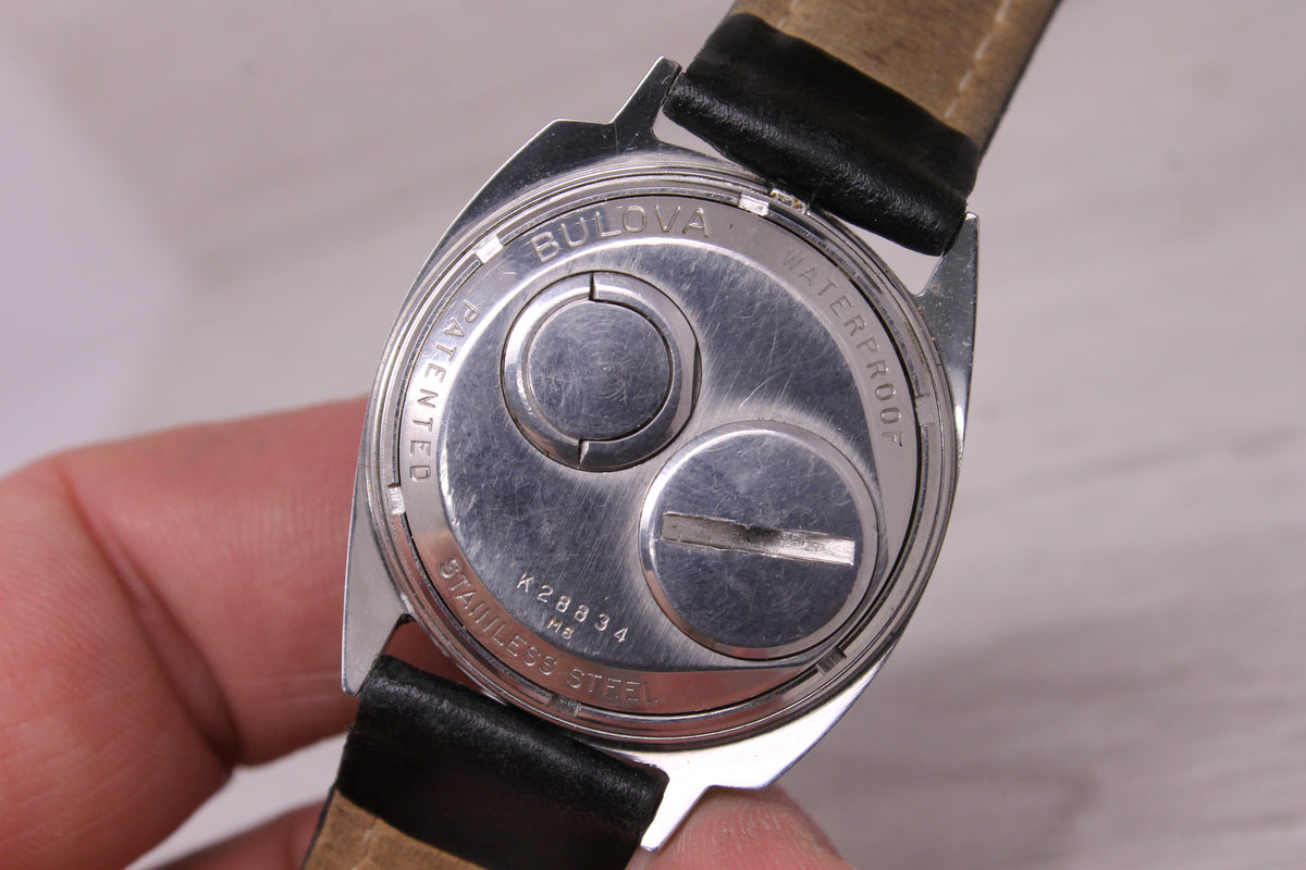 Vintage 1966 Bulova Accutron 214 Asymetric Steel Tuning Fork Watch Black Dial