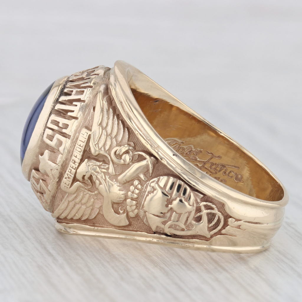 Light Gray Lab Created Sapphire United States Marine Corp Ring 14k Gold Size 12 US Military