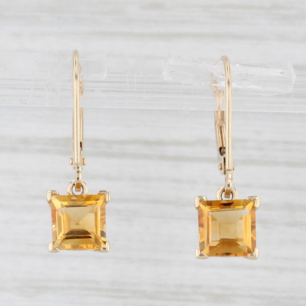 Light Gray 1.64ctw Citrine Drop Earrings 14k Yellow Gold Princess Solitaires