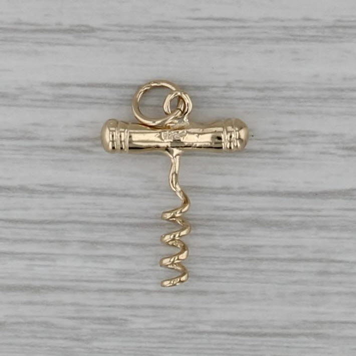 Cork Screw Charm 14k Yellow Gold 3D Pendant