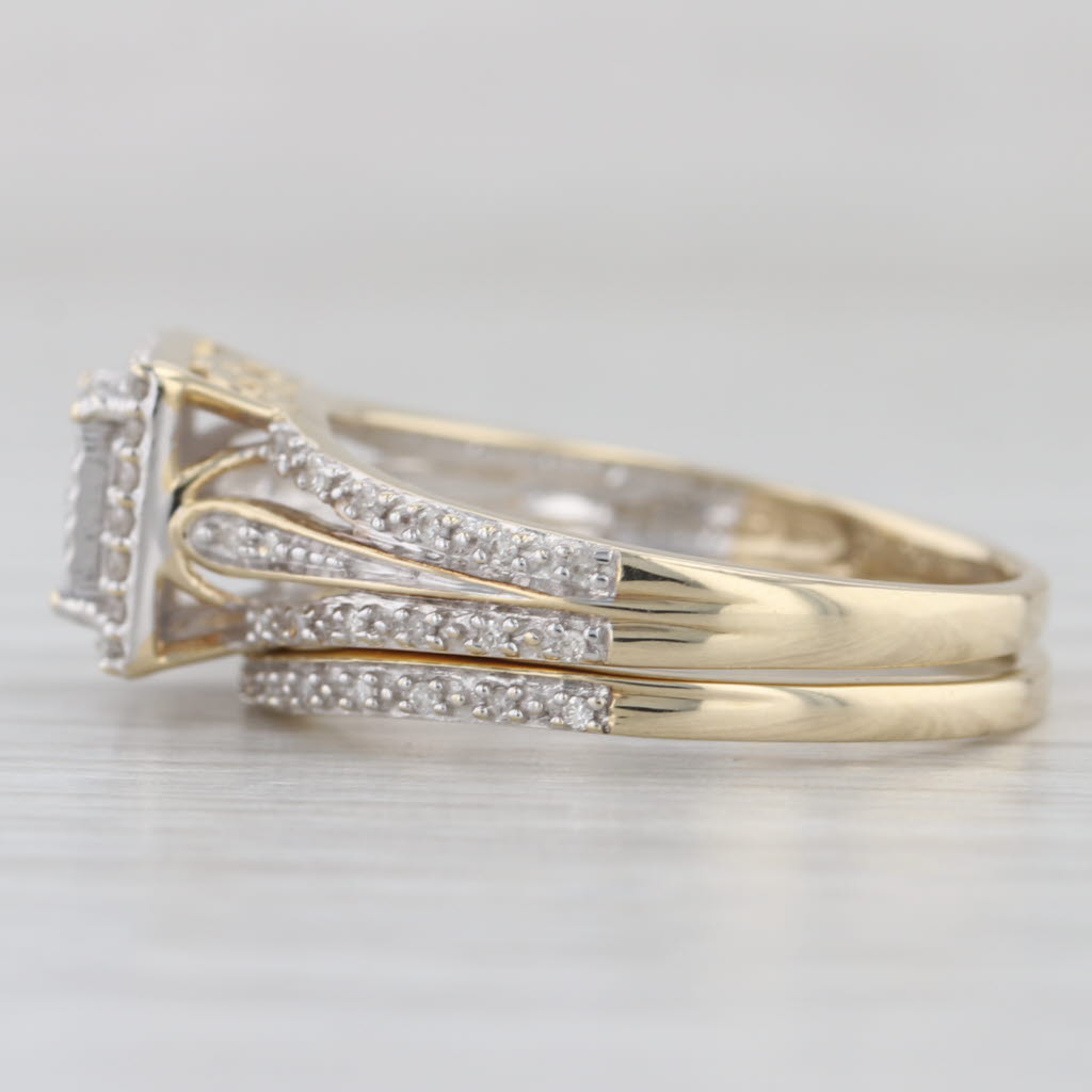 0.25ctw Diamond Halo Engagement Ring Wedding Band Bridal Set 10k Gold Size 7