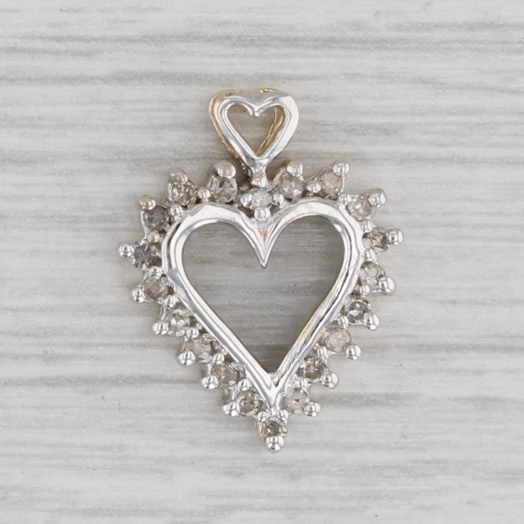 Gray 0.15ctw Diamond Open Heart Pendant 10k Yellow Gold Heart Bail