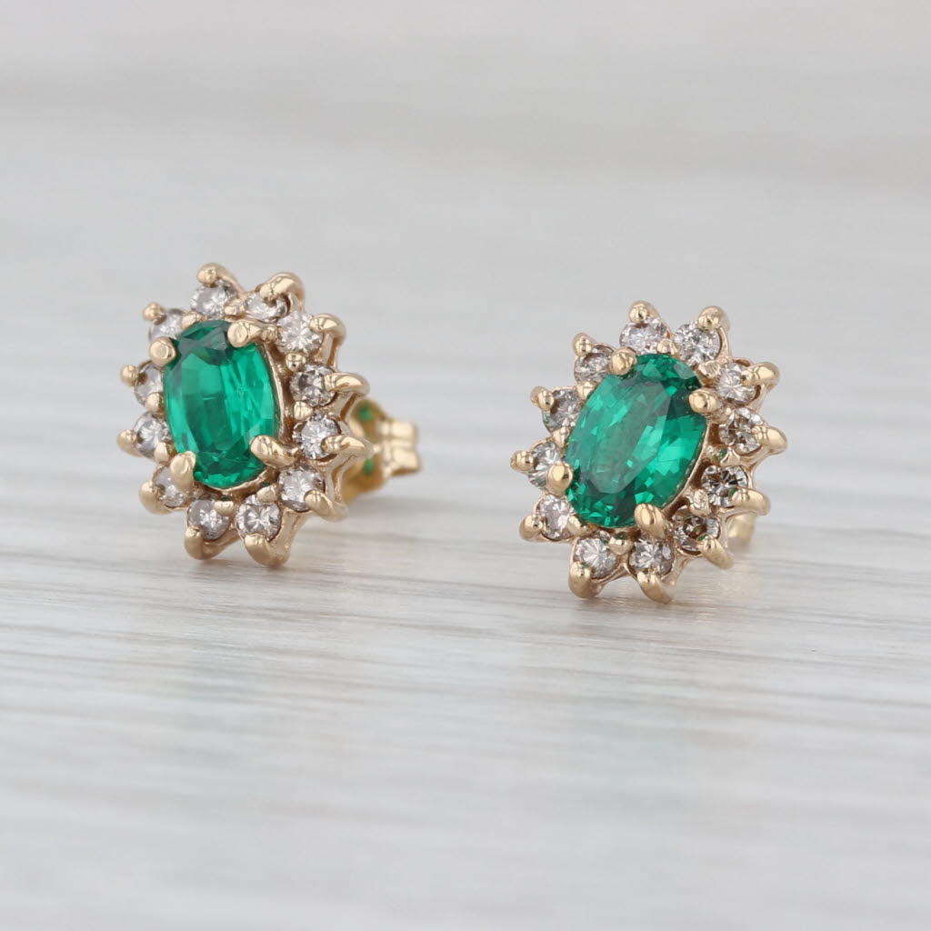 1.96ctw Simulated Emerald Diamond Halo Stud Earrings 14k Yellow Gold Studs