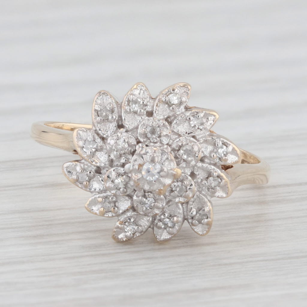 Light Gray Diamond Flower Cluster Ring 10k Yellow White Gold Size 6.5