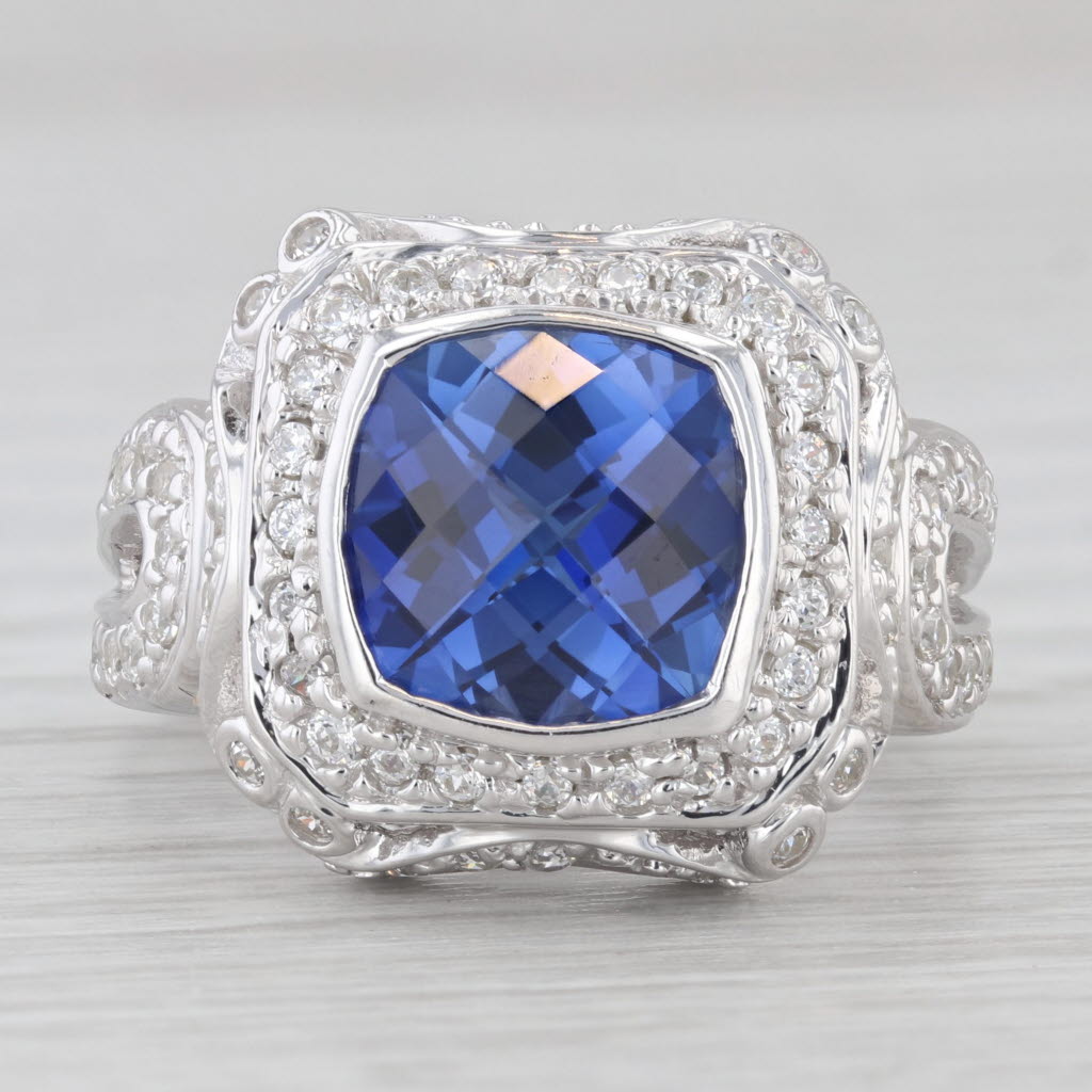 Light Gray 7.44ctw Lab Created Blue Sapphire Cubic Zirconia Ring 14k Gold Size 9 Cocktail