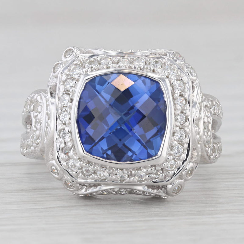 7.44ctw Lab Created Blue Sapphire Cubic Zirconia Ring 14k Gold Size 9 Cocktail