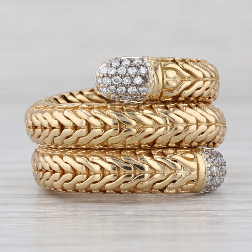 John Hardy 0.16ctw Diamond Coiled Snake Ring 18k Yellow Gold Flexible Size 7+