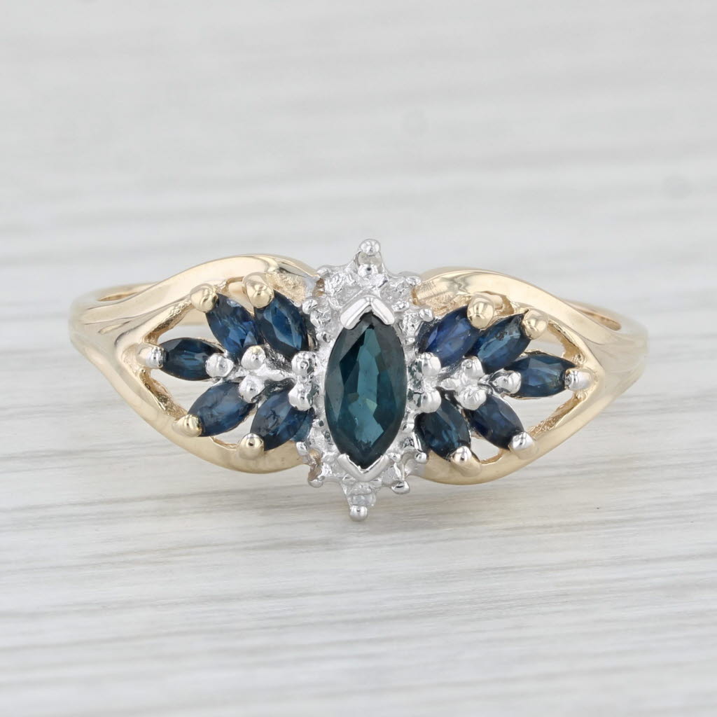 Light Gray 0.85ctw Marquise Blue Sapphire Diamond Ring 10k Yellow Gold Size 11