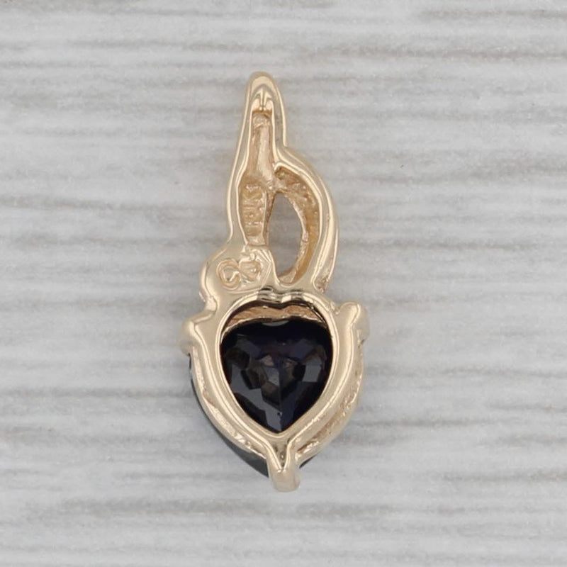 1ct Lab Created Blue Sapphire Heart Diamond Pendant 10k Yellow Gold