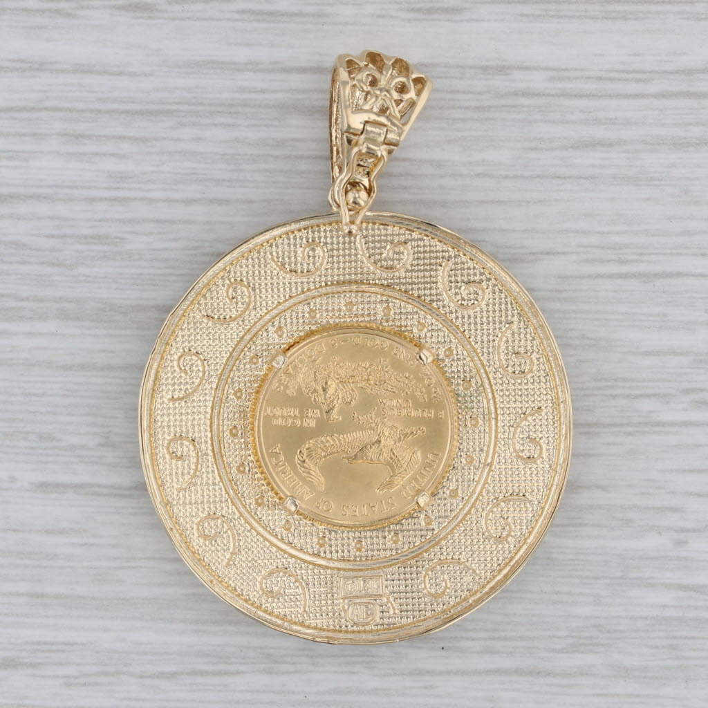 Gray 2002 American Eagle 5 Dollar Gold Coin Pendant 14k Bezel 22k Coin Clip Bail