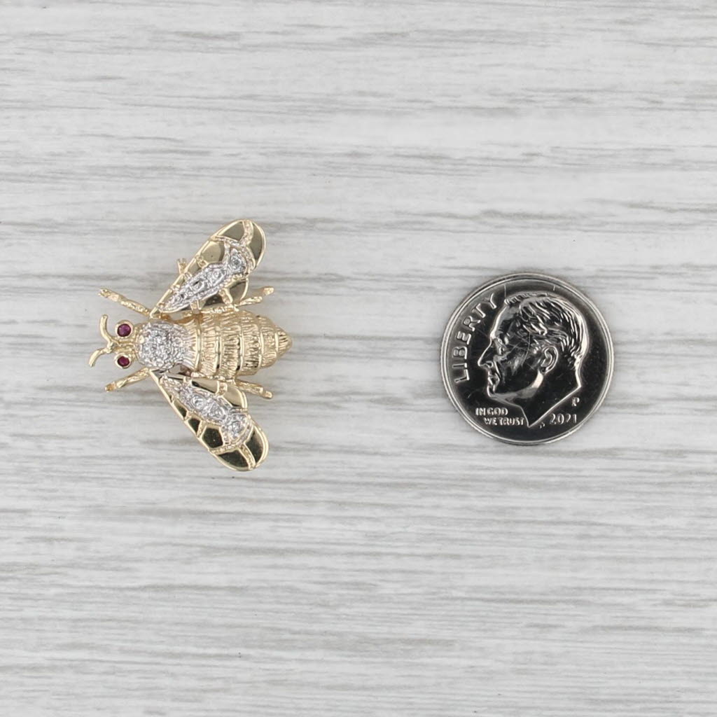 Diamond Ruby Bee Pin 10k Yellwo White Gold Bug Brooch Vintage Insect Jewelry