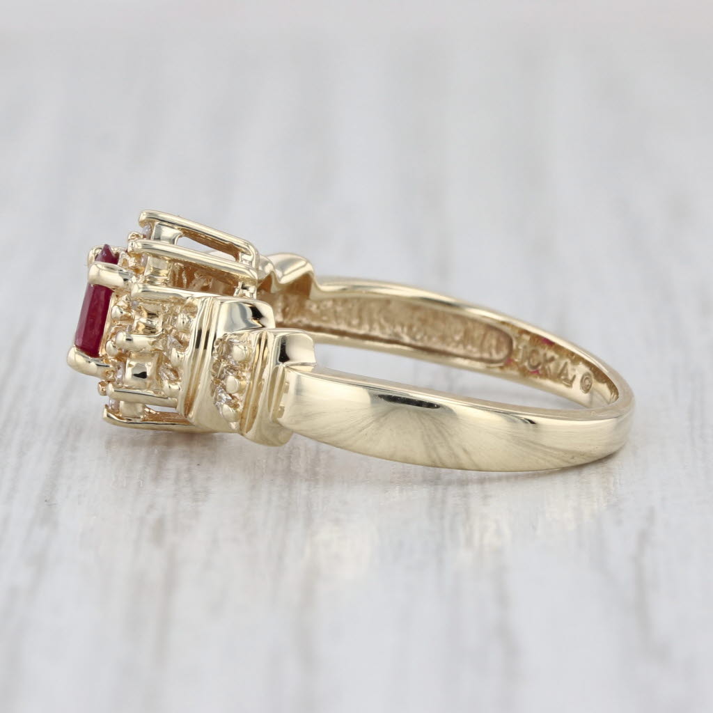 0.64ctw Ruby Diamond Halo Ring 10k Yellow Gold Size 6.75