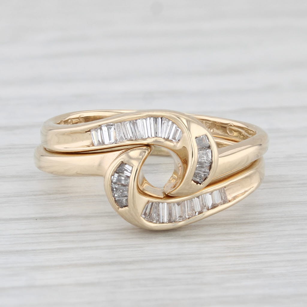 Light Gray 0.15ctw Diamond Ring Jackets Guards 14k Yellow Gold Wedding Bands Size 5.75