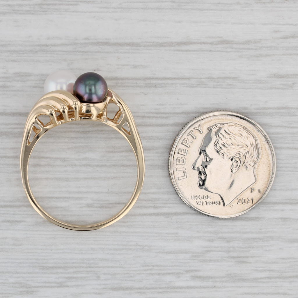 Gray Black White Cultured Pearl Bypass Ring 10k Yellow Gold Size 7.75