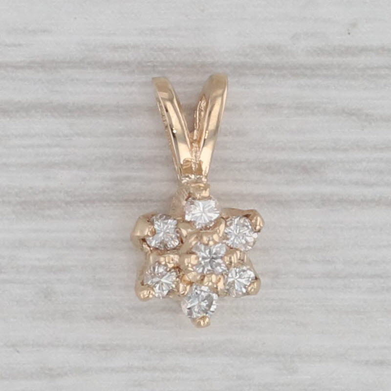 Gray 0.10ctw Diamond Cluster Flower Pendant 10k Yellow Gold Small Drop