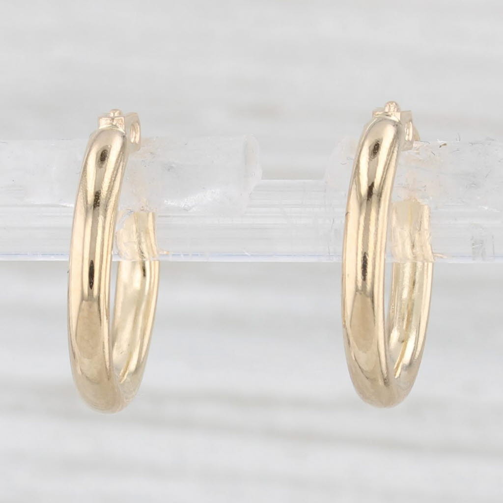 Light Gray Small Hoop Huggie Earrings 14k Yellow Gold Snap Top Round Hoops