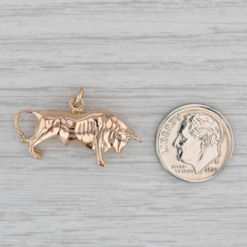 Golden Bull Charm 18k Rose Gold 3D Figural Pendant