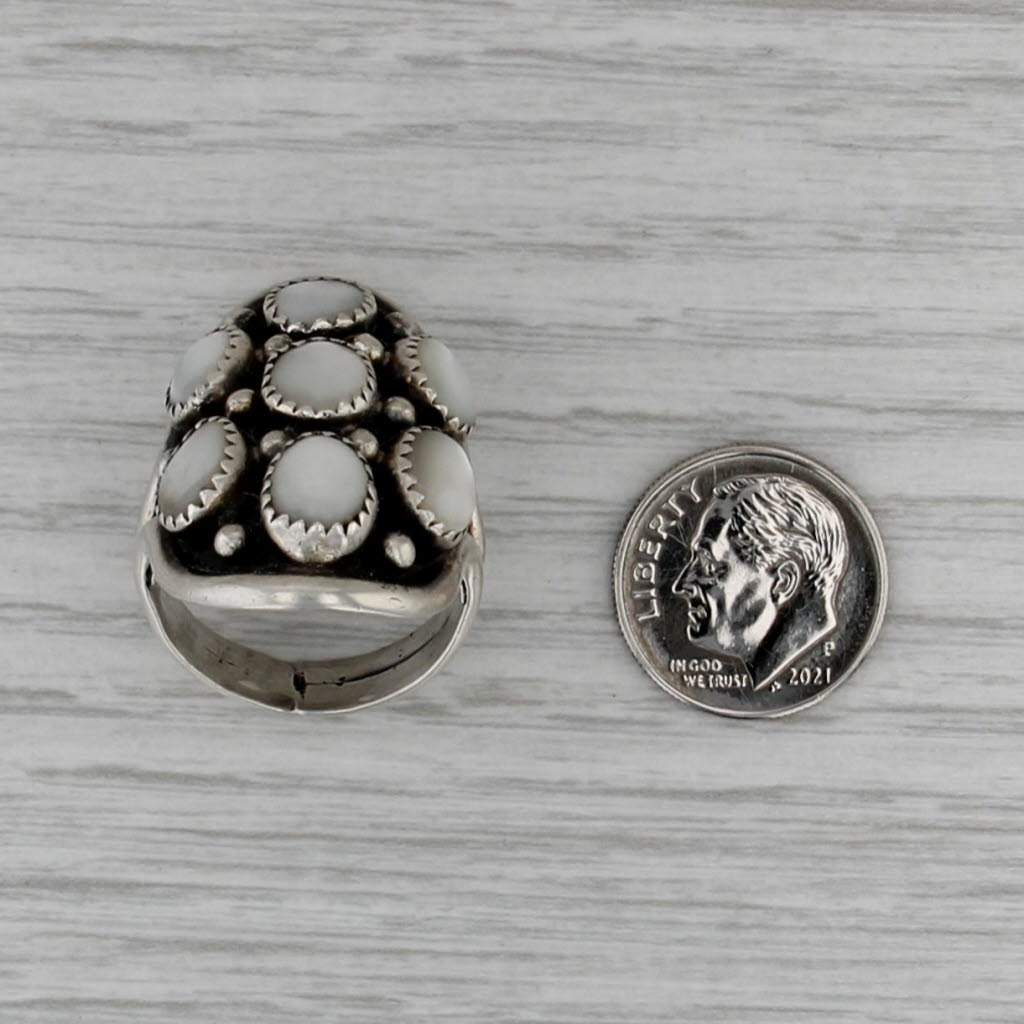 Southwestern Mother of Pearl Cluster Statement Ring Sterling Silver Size 8.75