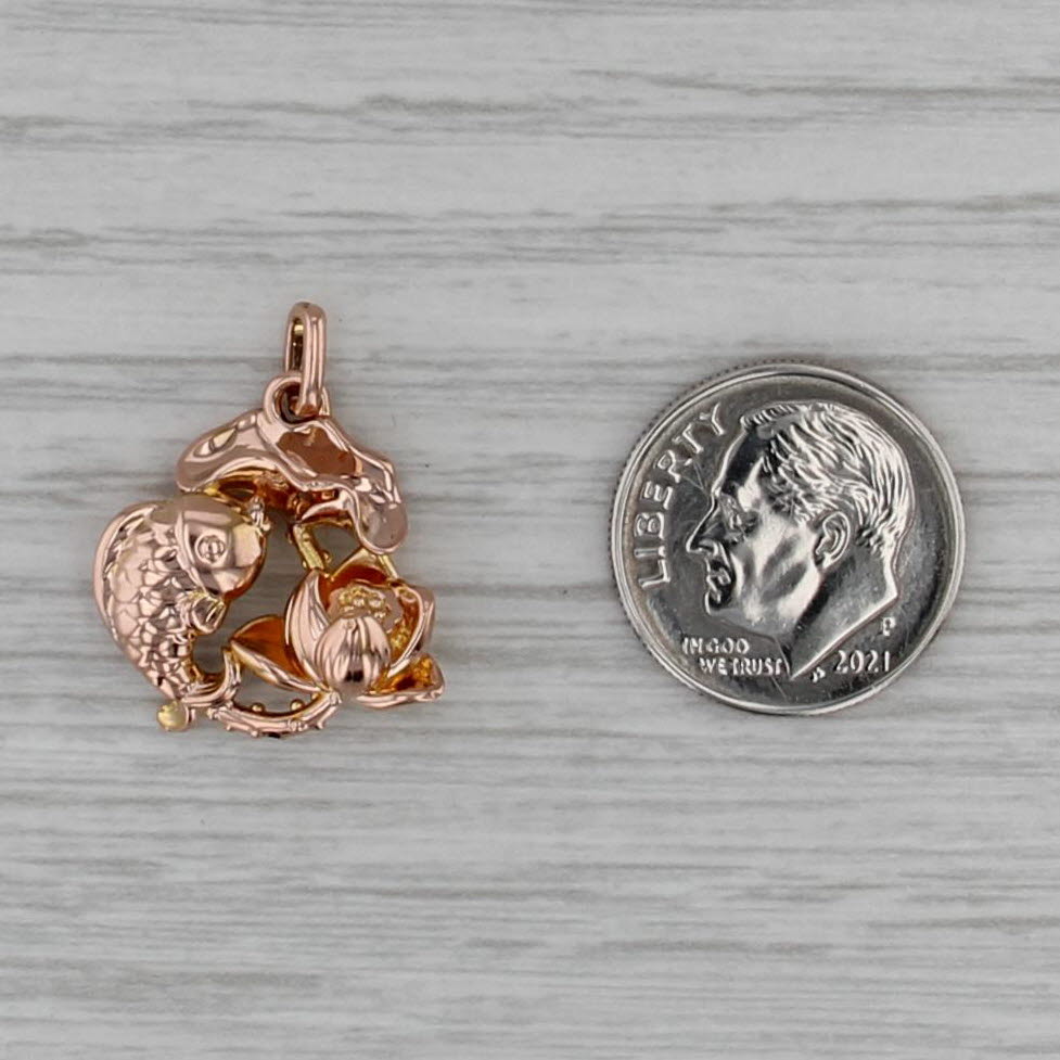 Koi Fish Lotus Flower Pendant 18k Rose Gold Charm Asian Theme