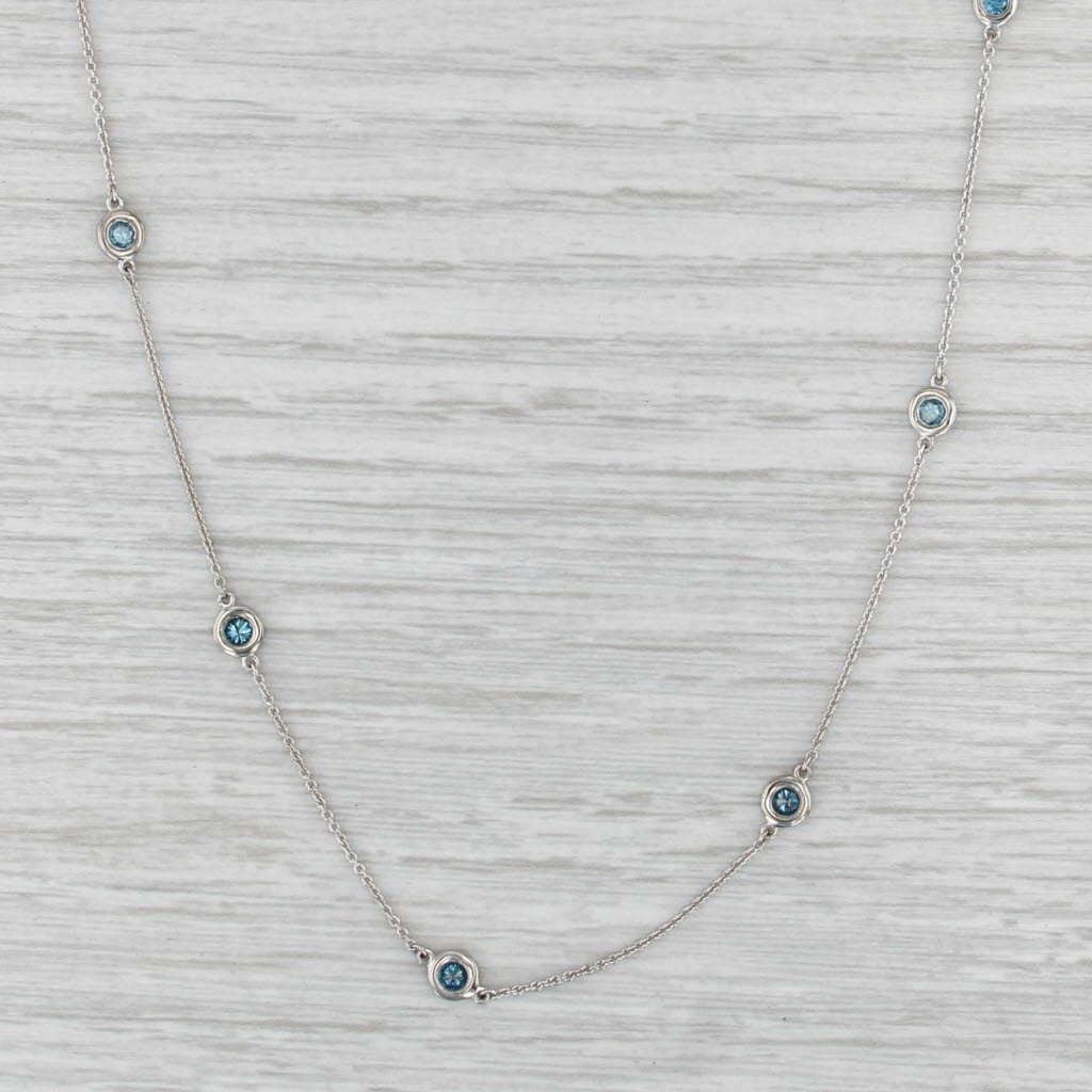 0.50ctw Blue Diamond Station Necklace 14k White Gold 18.5" Cable Chain