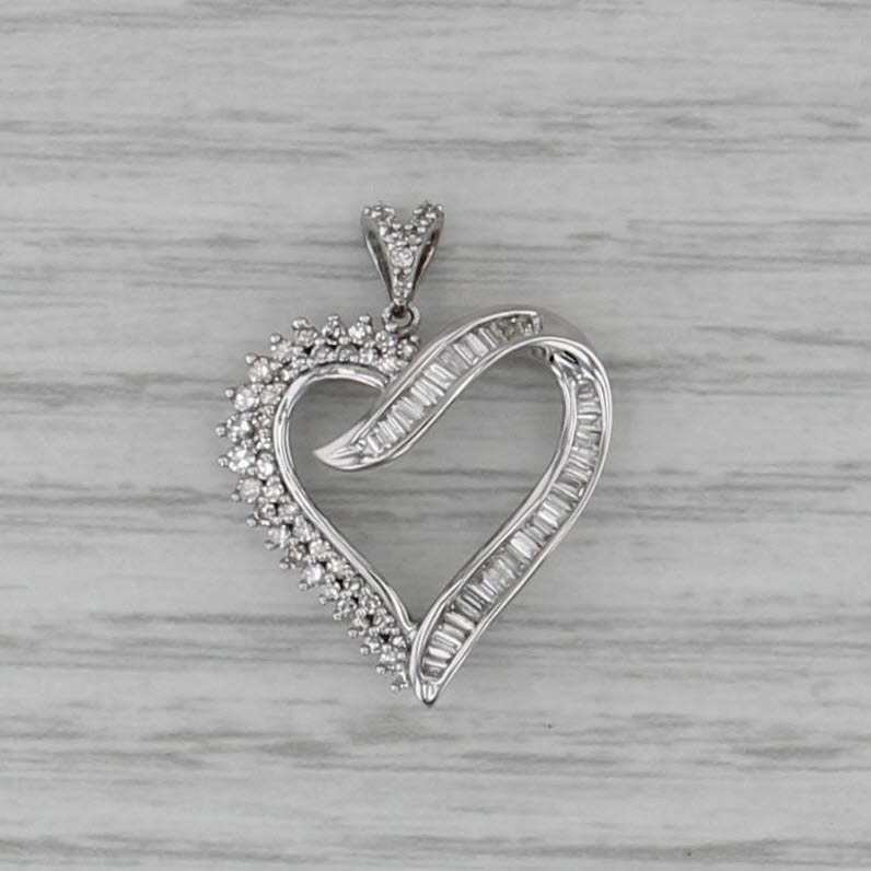 0.55ctw Diamond Open Heart Pendant 10k White Gold Drop