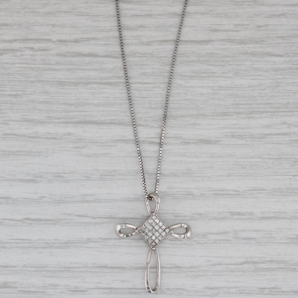 Gray New 0.25ctw Diamond Abstract Cross Pendant Necklace 14k Gold 22.25" Box Chain