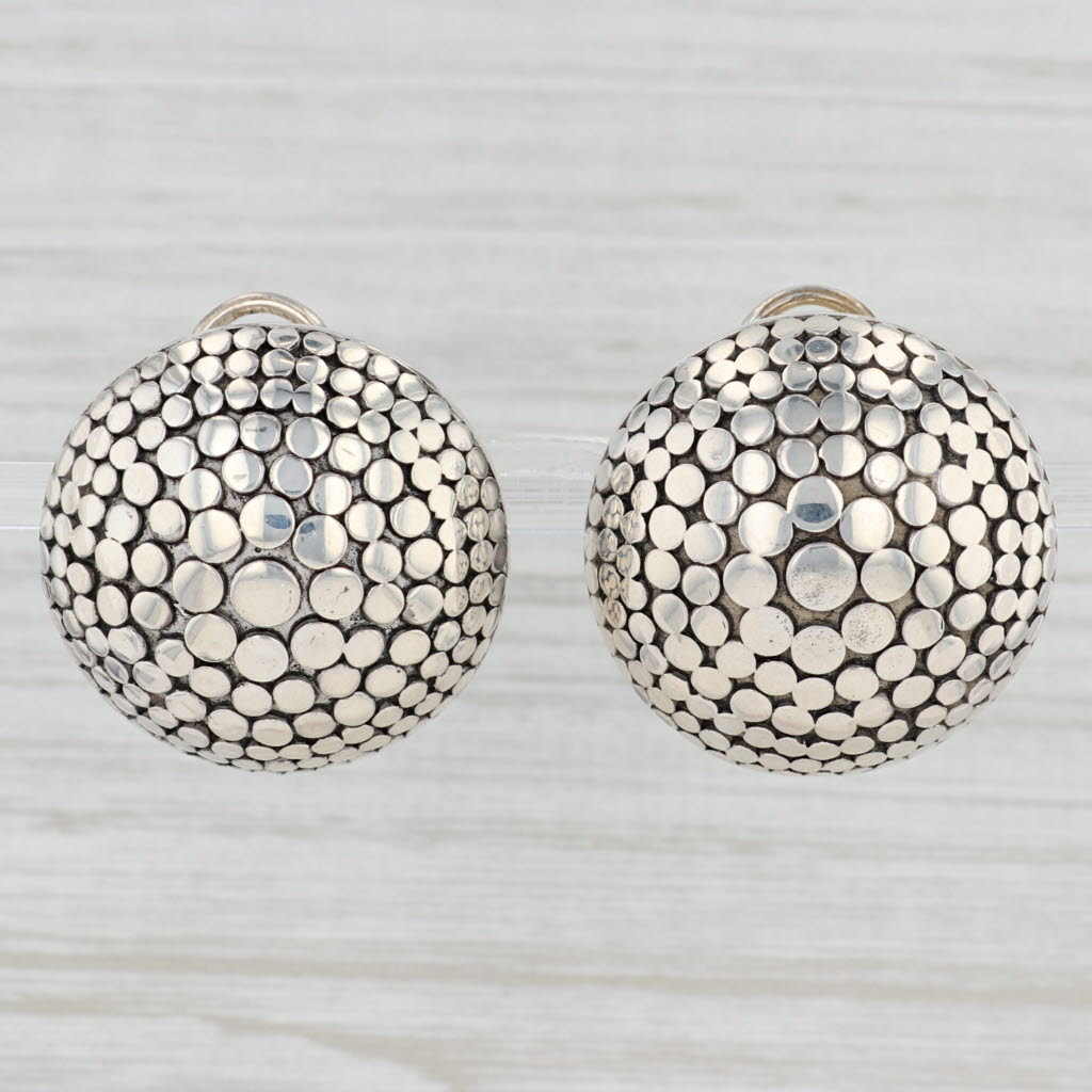 Light Gray Vintage John Hardy Dots Button Statement Earrings Sterling Silver Clip On