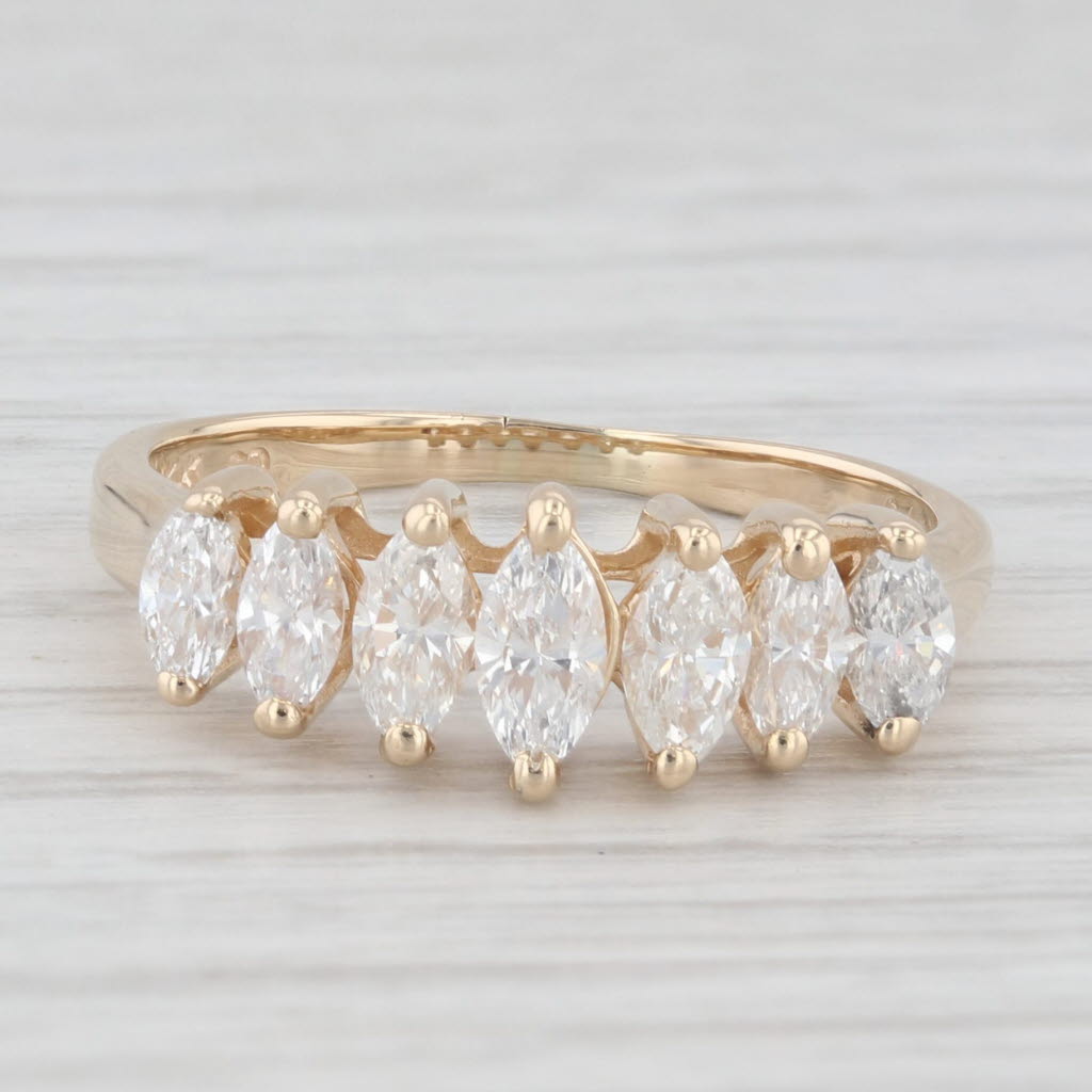 Light Gray 0.94ctw Tiered Marquise Diamond Ring 14k Yellow Gold Size 6.75 Stackable Wedding