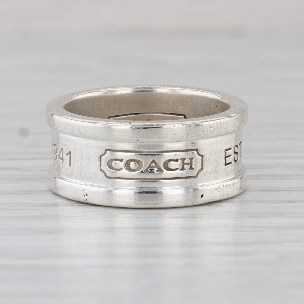 Coach Classic Wide Band Sterling Silver Ring Size 8.25