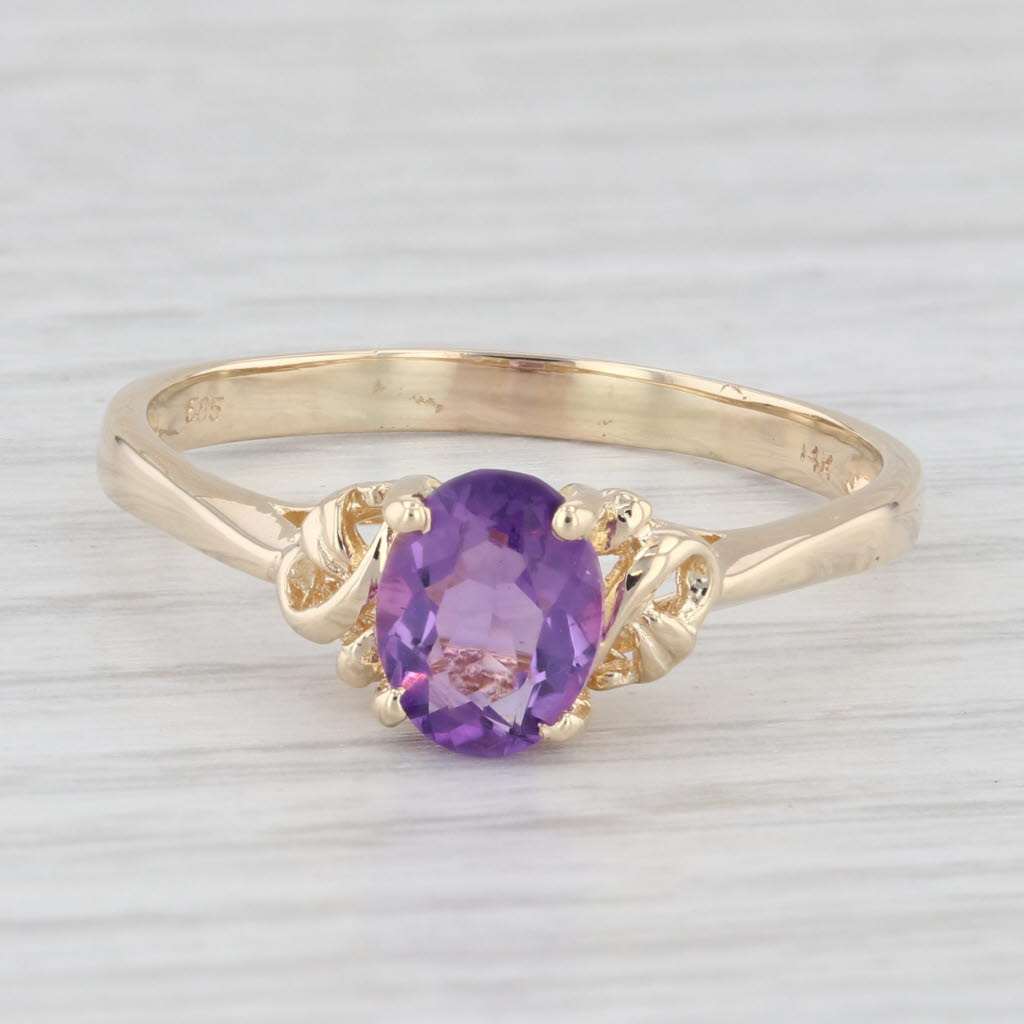 Light Gray 1ct Oval Amethyst Solitaire Ring 14k Yellow Gold Size 10.5