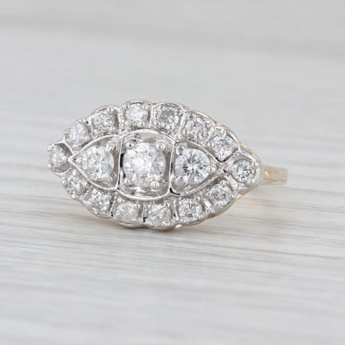 Vintage 0.85ctw Diamond Princess Ring 14k White Yellow Gold Size 7