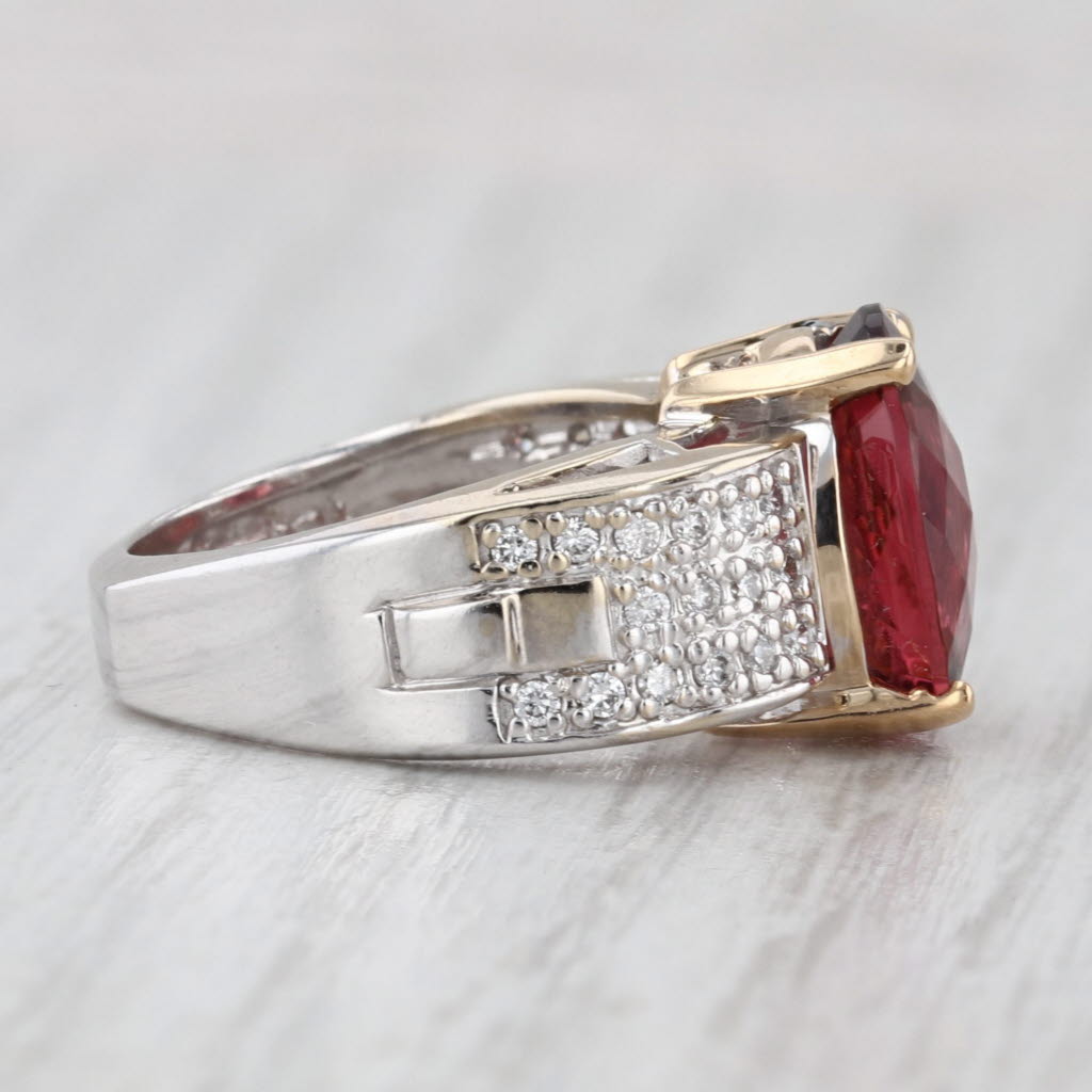 5.28ctw Rubellite Tourmaline Diamond Ring 14k White Yellow Gold Size 5