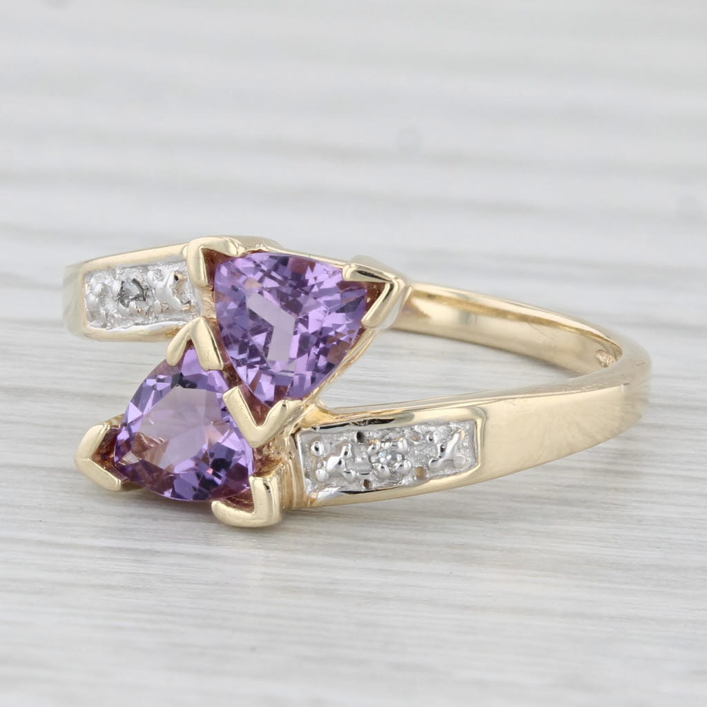 Light Gray 0.80ctw Amethyst Bypass Ring 10k Yellow Gold Size 7 Diamond Accents