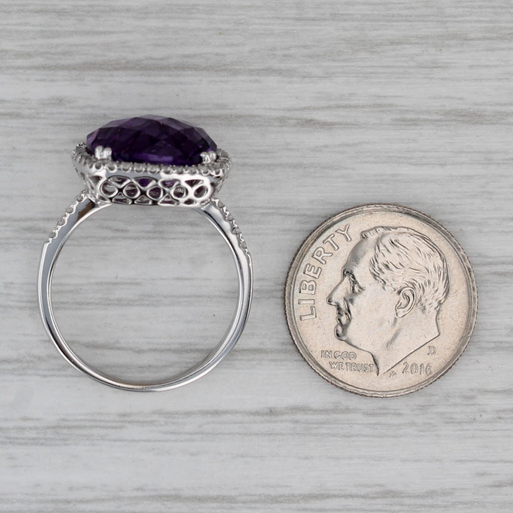 Gray 5ctw Amethyst Diamond Halo Ring 18k White Gold Size 6.75