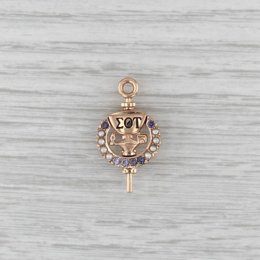 Sigma Theta Tau Lamp Badge 10k Gold Pearl Lab Created Spinel Nursing Society Pin